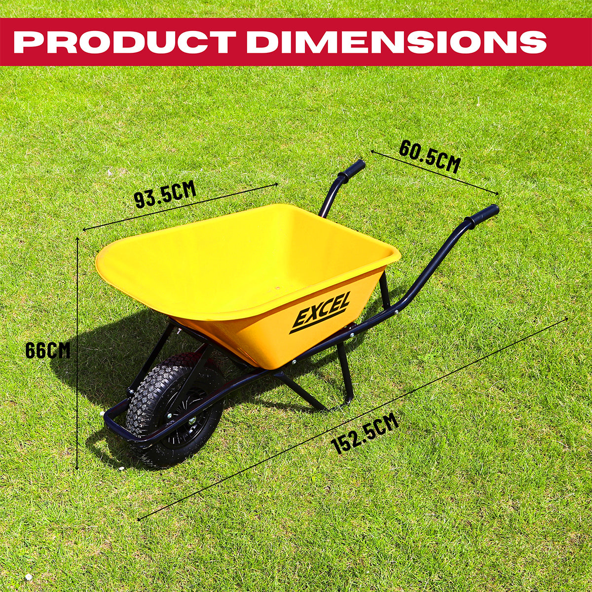 Excel Heavy Duty 100L Yellow Wheelbarrow HDPE Plastic Tray