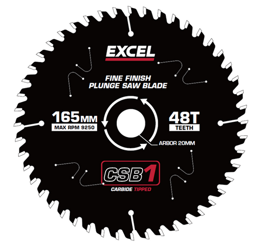 Excel 165mm Plunge Saw Blade 48T with Teflon Coating