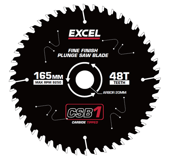 Excel 165mm Plunge Saw Blade 48T with Teflon Coating Pack of 3