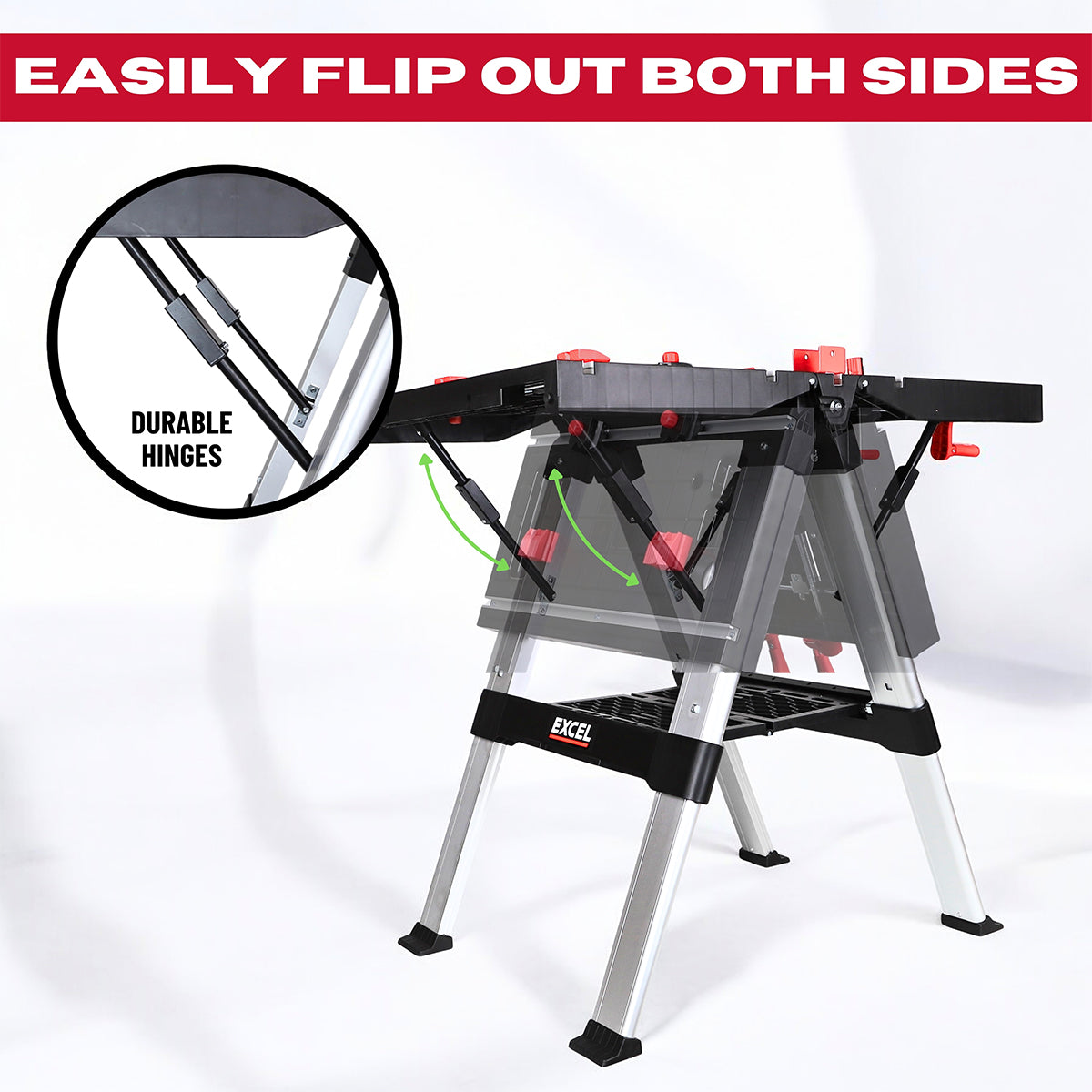 Excel Portable Workbench & Sawhorse Folding Work Table Clamping System with Adjustable Height Flip-Top