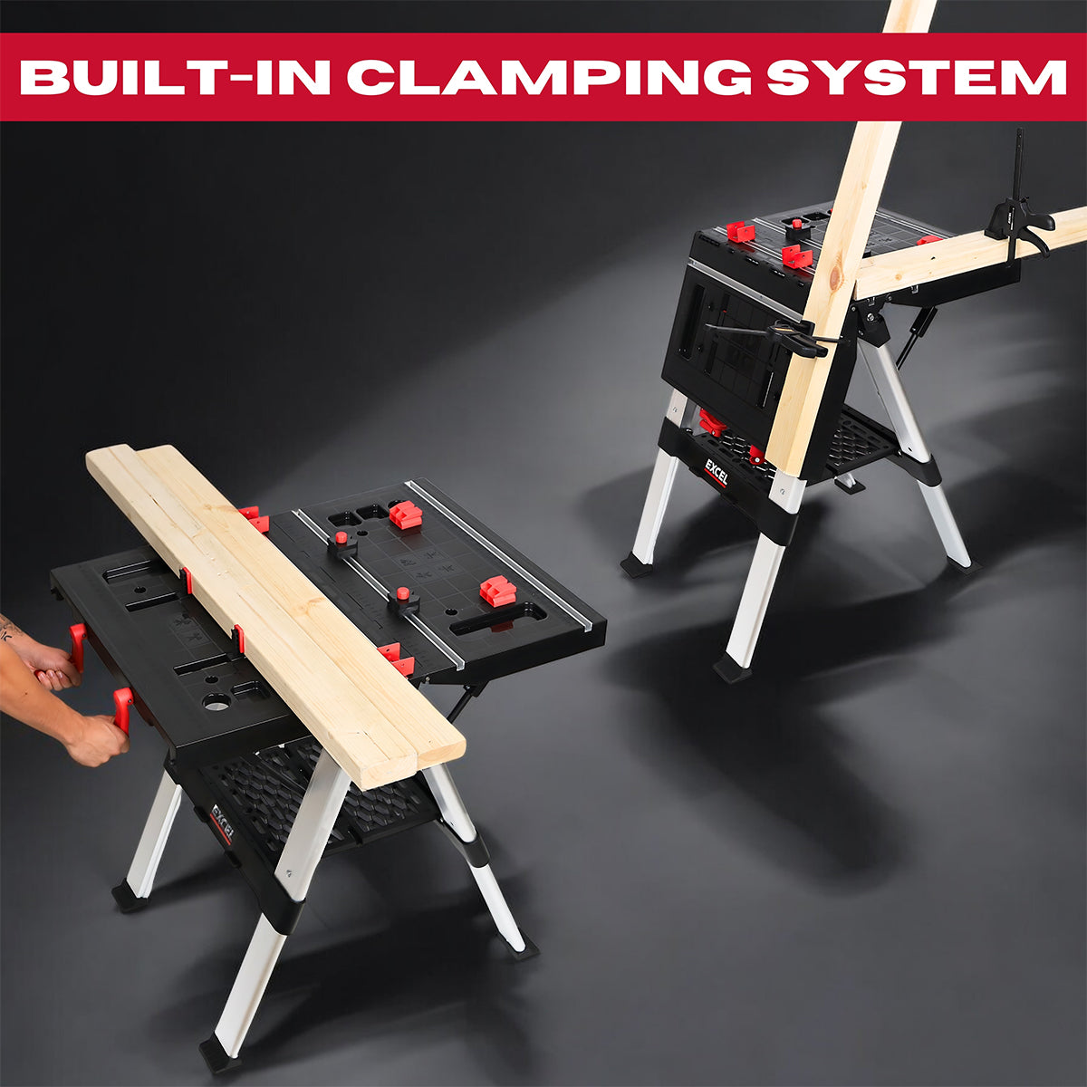 Excel Portable Workbench & Sawhorse Folding Work Table Clamping System with Adjustable Height Flip-Top