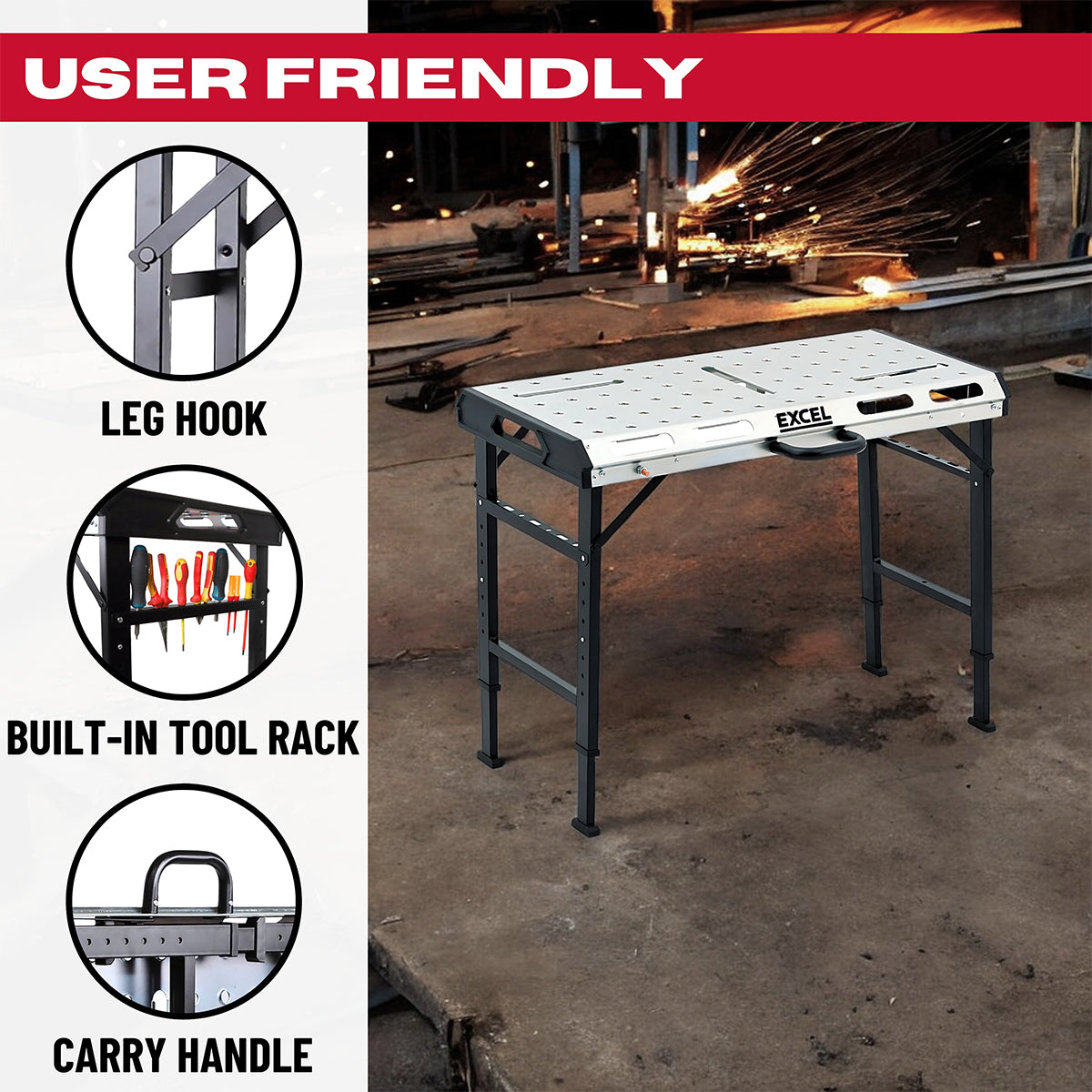 Excel Portable Steel Welding Table & Work Bench with Adjustable Height