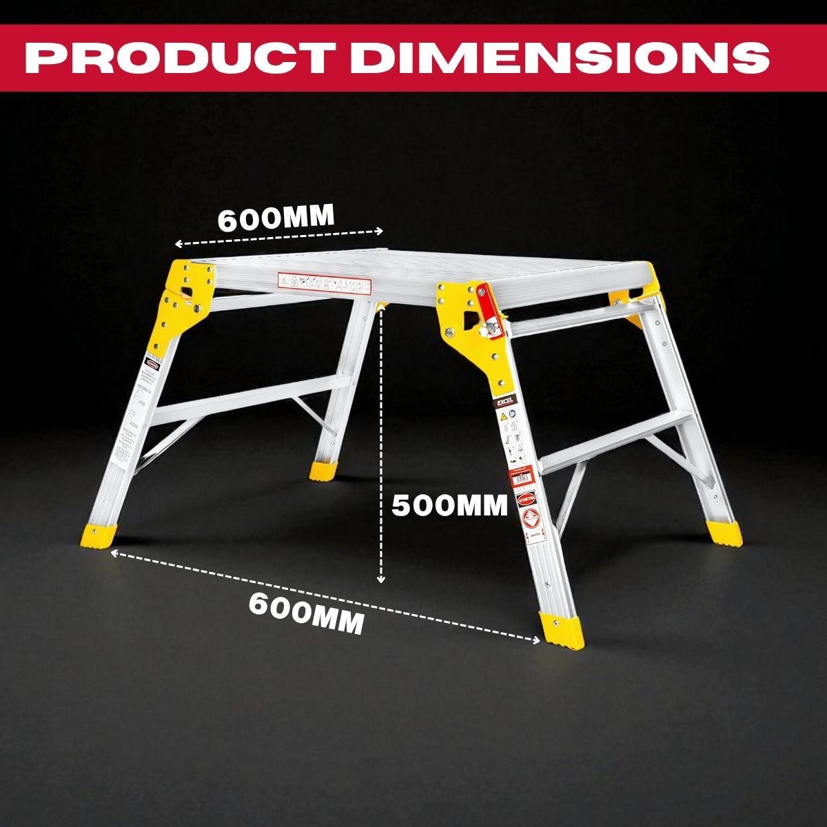 Excel Heavy Duty Aluminium Platform Work Bench Folding Hop Up 600mm x 600mm Item Condition Damaged Box