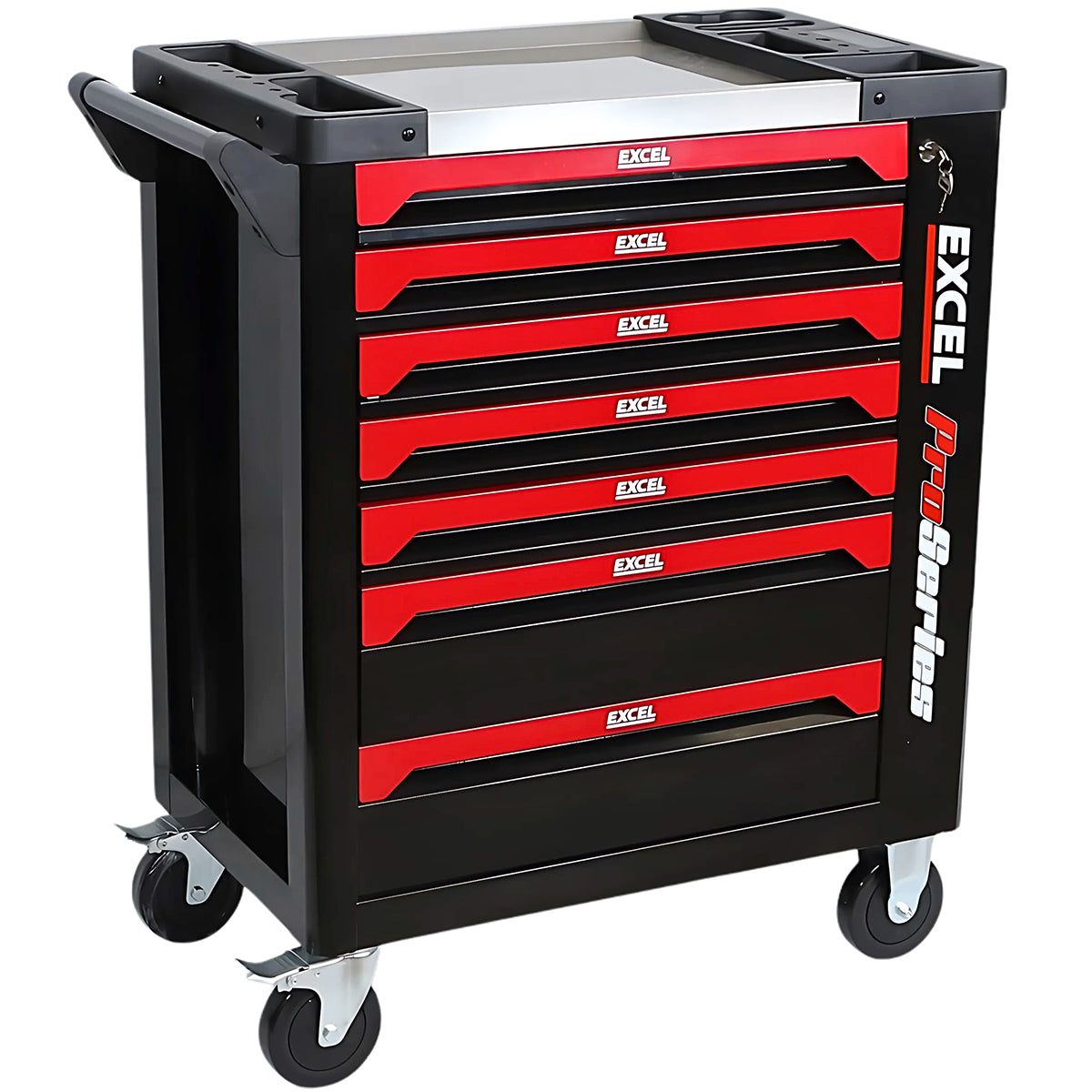 Excel 7 Drawers Tool Chest Storage Roller Cabinet with 249 Piece Tool Set Item Condition Damaged Box