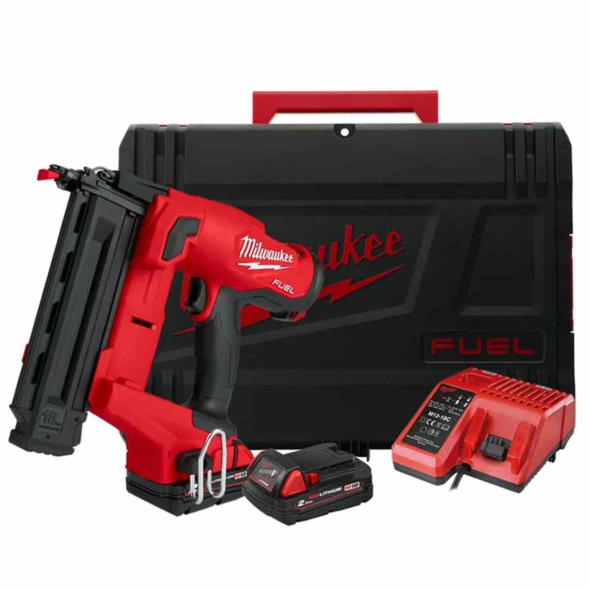 Milwaukee M18 FN18GS-202X 18V FUEL Brushless Straight Finish Nailer 18G with 2 x 2.0Ah Battery, Charger & Case 4933471408