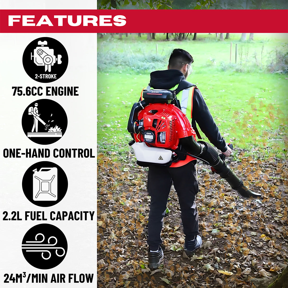 Excel 75.6cc 2-Stroke Backpack Leaf Blower