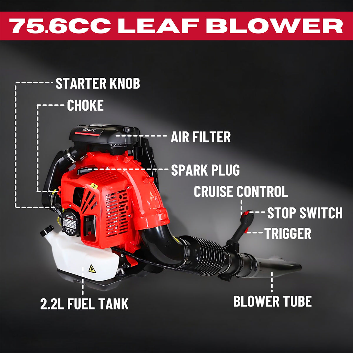 Excel 75.6cc 2-Stroke Backpack Leaf Blower