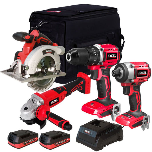 Excel 18V 4 Piece Power Tool Kit with 2 x 2.0Ah Batteries & Charger EXLKIT-29301