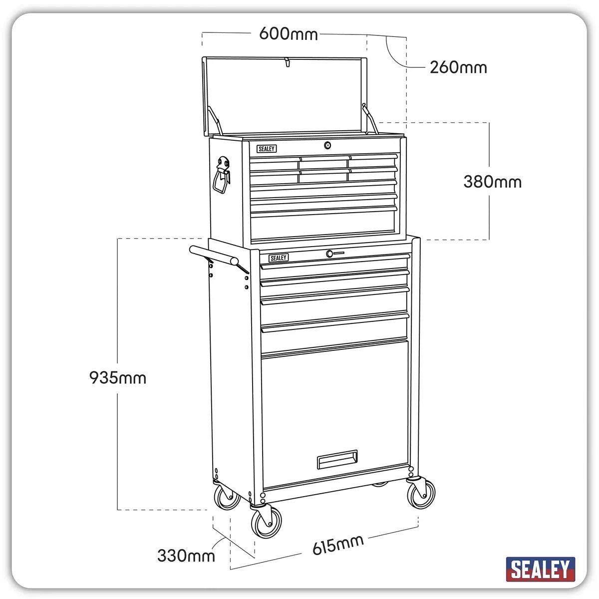 Sealey AP2513B Topchest & Rollcab Combination 13 Drawer with Ball-Bearing Slides Black/Grey