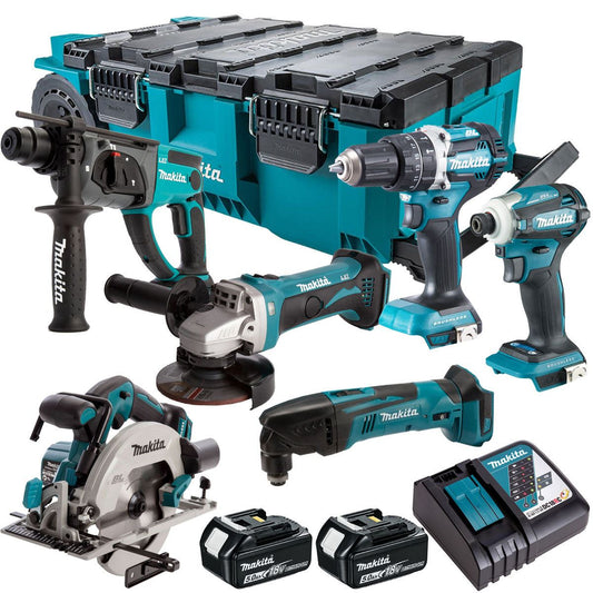 Makita 18V 6 Piece Combo Kit with 2 x 5.0Ah Batteries & MAKTRAK Trolley Toolbox