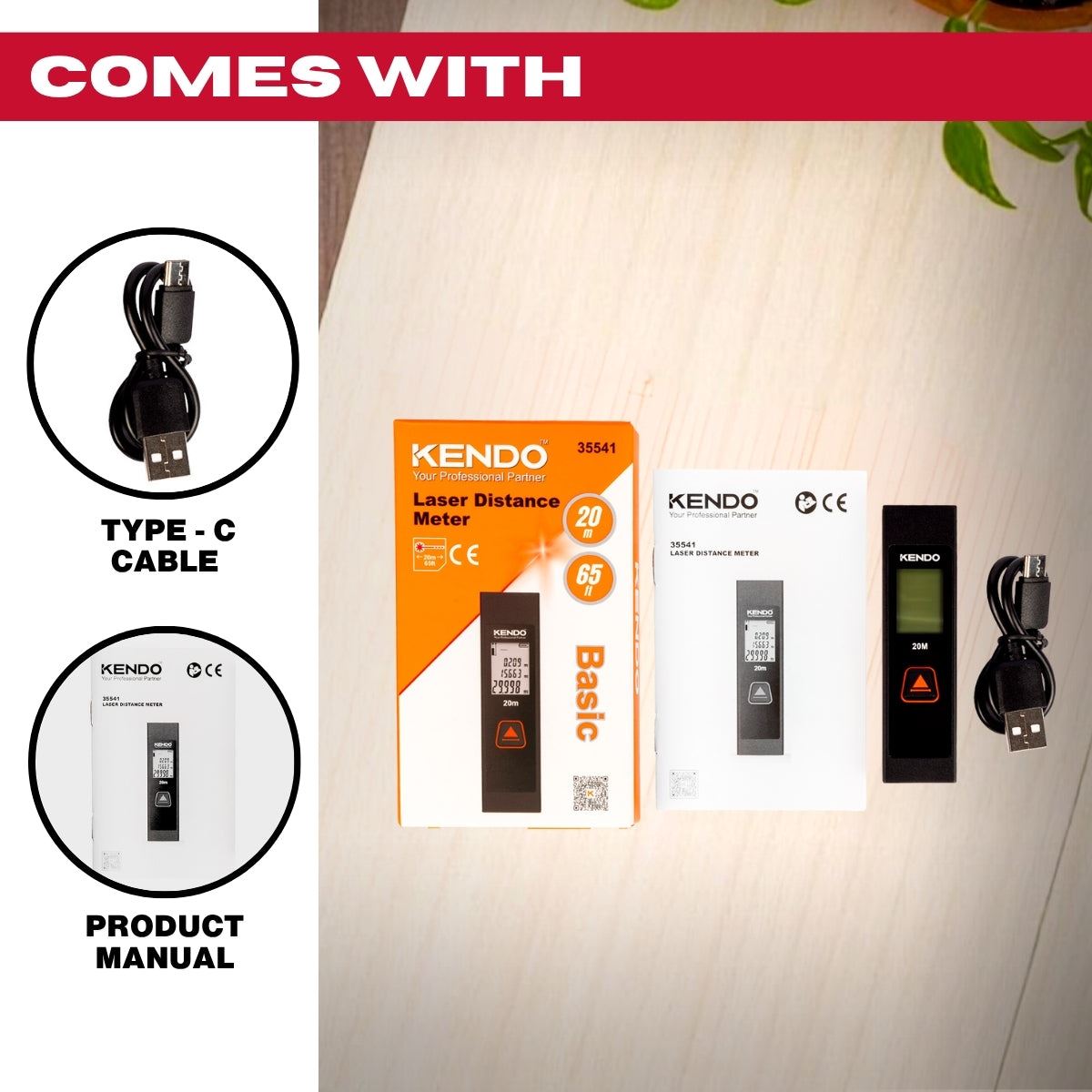 Kendo 20m Laser Measure – Compact Digital Distance Meter, ±2mm Accuracy, One-Button, IP54, Pocket Size