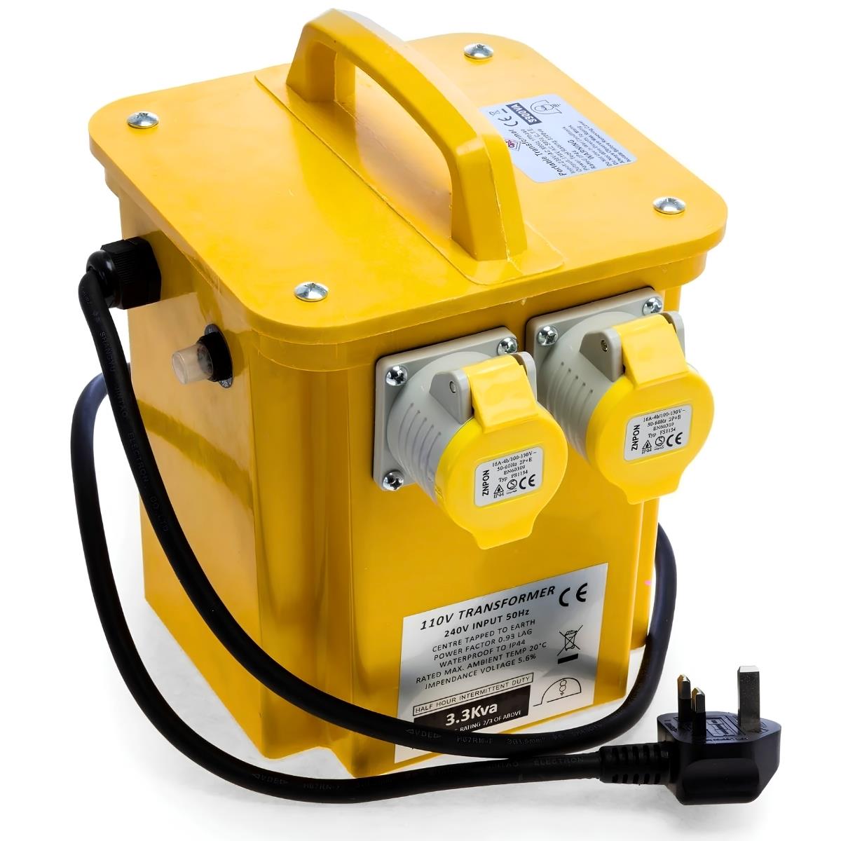 Connexion 3.3kVA 110V Site Transformer with Dual 16A Sockets, 13A Plug & 1.5m Cable - 10961
