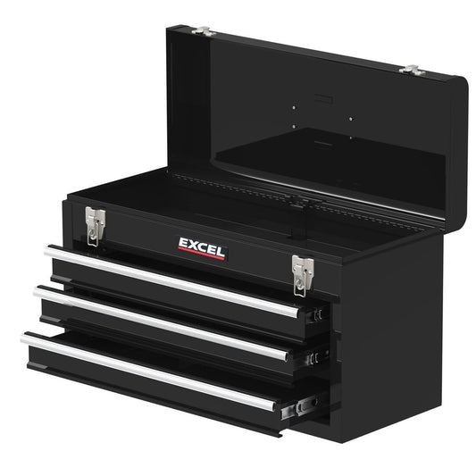 Excel 3 Drawers Portable Tool Chest Cabinet with Ball Bearing Slides Black