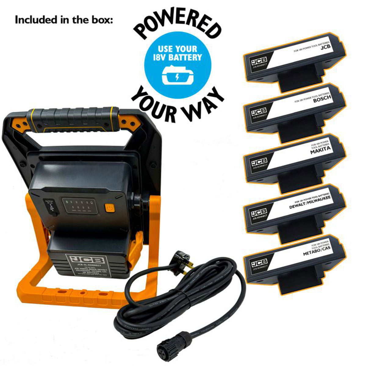 JCB Konnect Hybrid Work Light 6500 Lumen with 5 connectors JCB-SL-KONNECT65