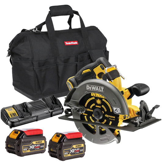 Dewalt DCS578N 54V Flexvolt Brushless 190mm Circular Saw with 2 x 6.0Ah Battery Dual Port Charger & Bag