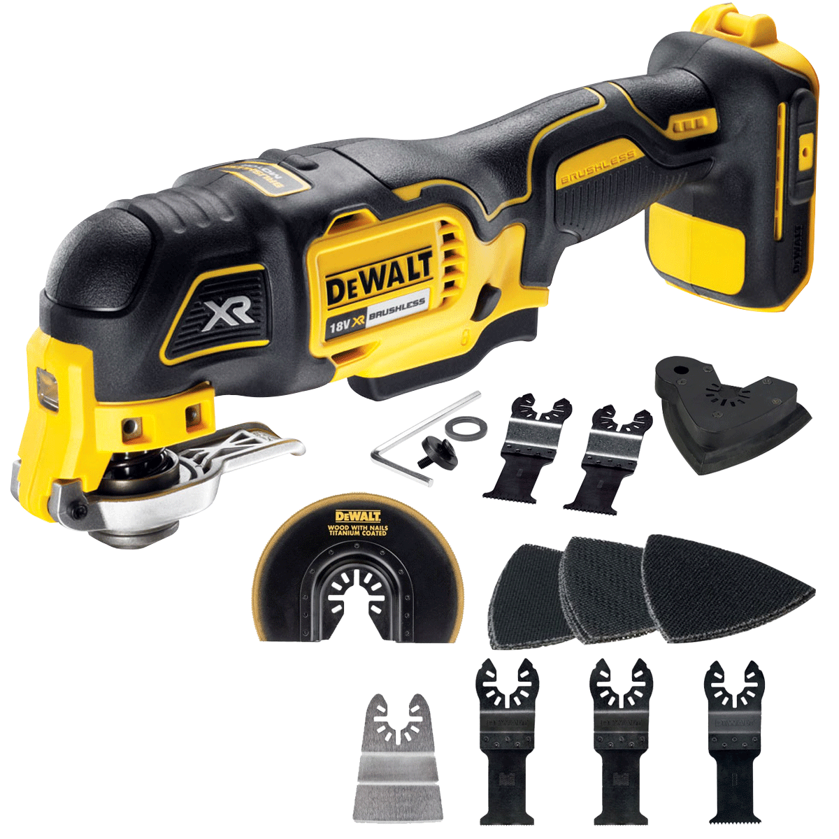 Dewalt DCS355N 18V XR Brushless Oscillating Multi-Tool Body with 5 Piece Blade Set