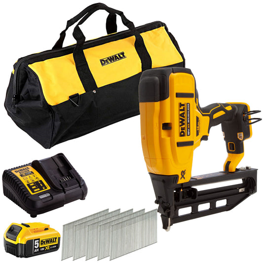 Dewalt DCN662N 18V Brushless 16Ga Second Fix Nailer with 1 x 5.0Ah Battery Charger Bag & 12500 Nails