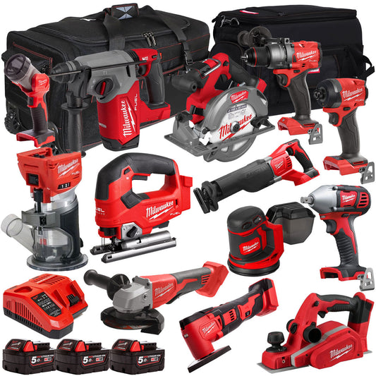 Milwaukee 18V 13 Piece Combo Kit with 3 x 5.0Ah Battery & Charger T4TKIT-32214