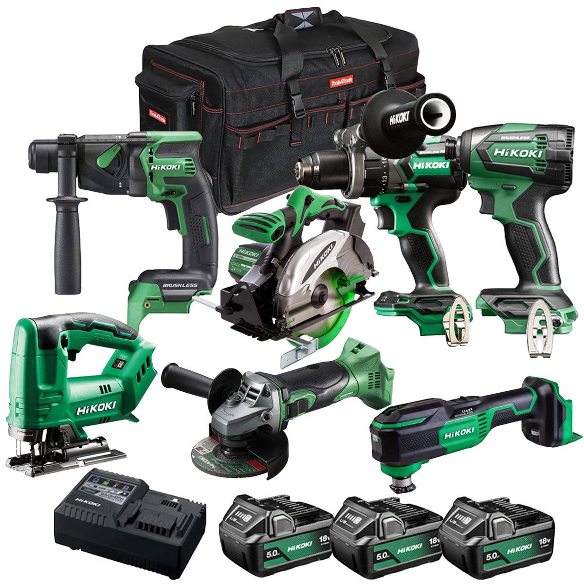 Hikoki 18V 7 Piece Power Tool Combo Kit with 3 x 5.0Ah Battery & Charger T4TKIT-27300