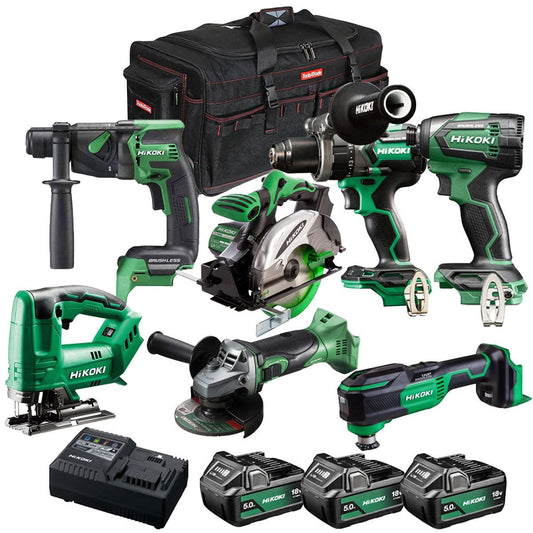 Hikoki 18V 7 Piece Power Tool Combo Kit with 3 x 5.0Ah Battery & Charger T4TKIT-27300