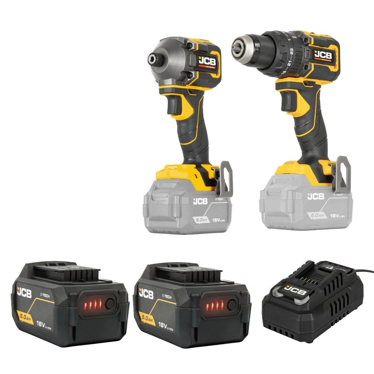 JCB-18PKIT-2 Pro 18V Combi Drill & Impact Driver With 2 x 5.0Ah Batteries & 4.5A Fast Charger in Carry Case