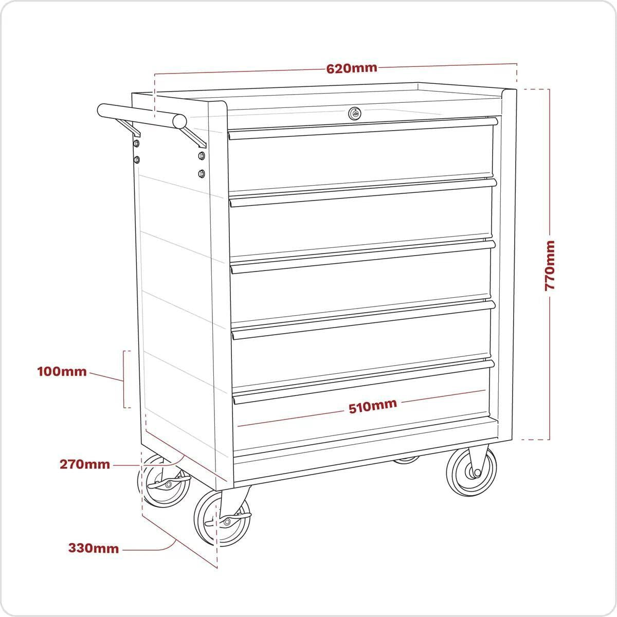 Sealey AP22505BB Rollcab 5 Drawer with Ball Bearing Slides Red/Grey