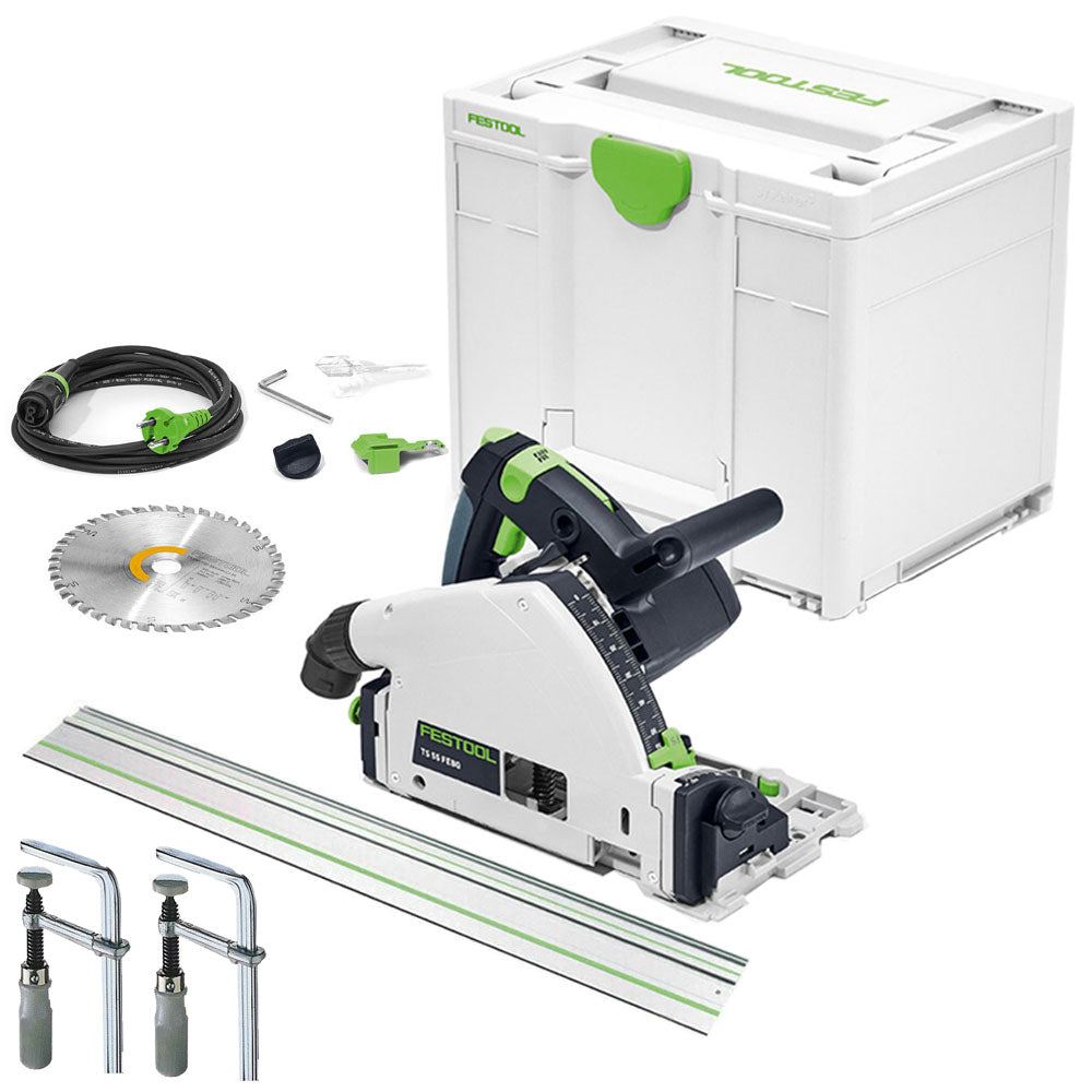 Festool TS 55 FEBQ-Plus 230V GB 160mm Circular Plunge-Cut Saw - 576706 With Guide Rail & Clamp