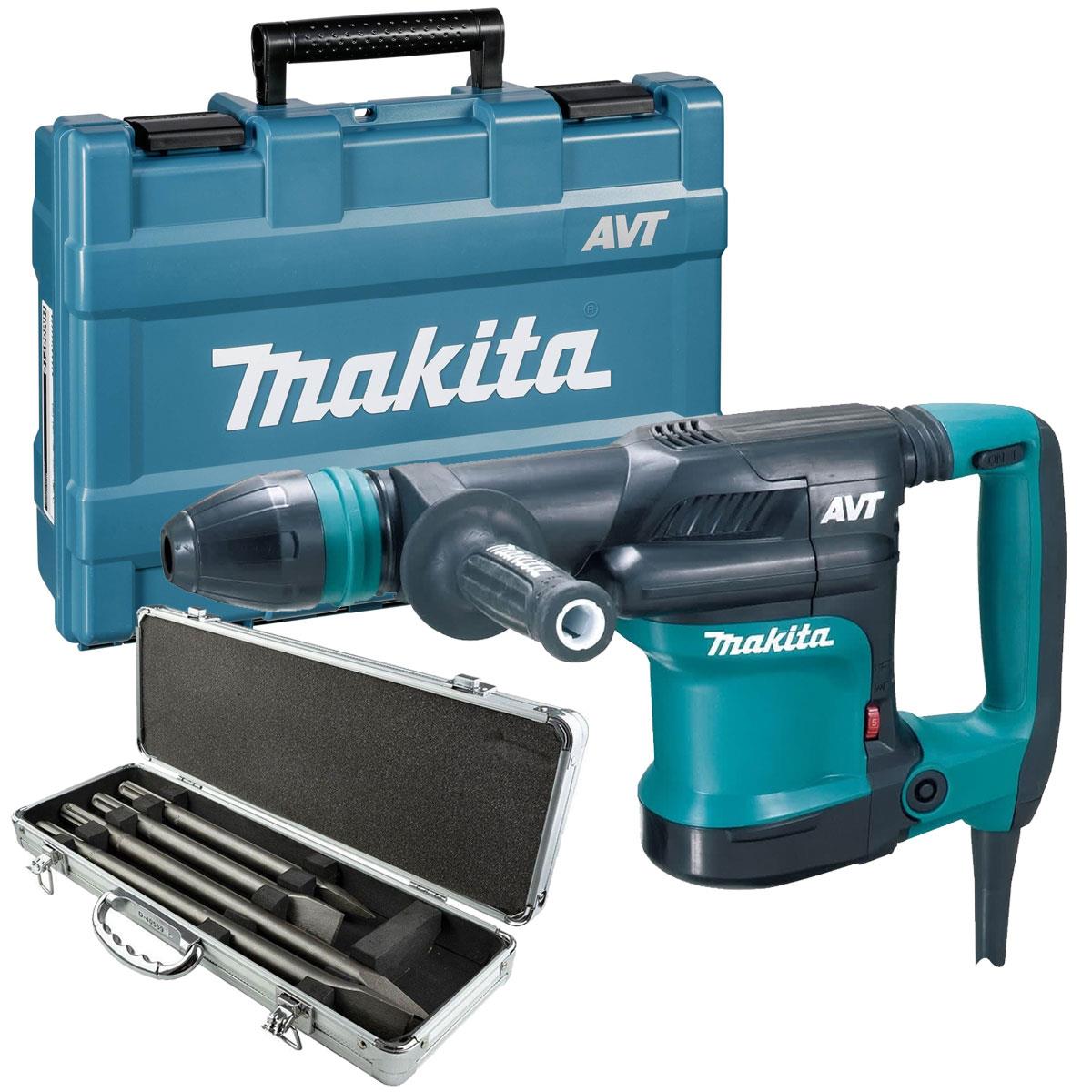 Makita HM0871C/2 SDS-MAX AVT Demolition Hammer 240V With 4 Piece Chisel Set