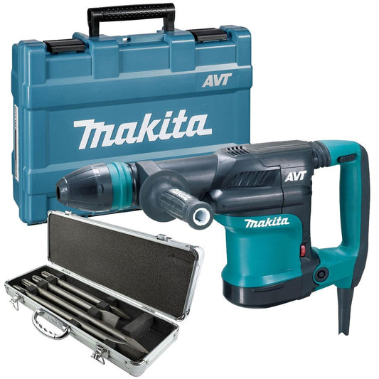 Makita HM0871C/2 SDS-MAX AVT Demolition Hammer 240V With 4 Piece Chisel Set