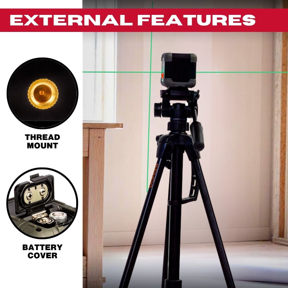 Kendo 20m Self-Levelling Laser Level 360° Bracket with Adjustable Tripod & Carry Bag