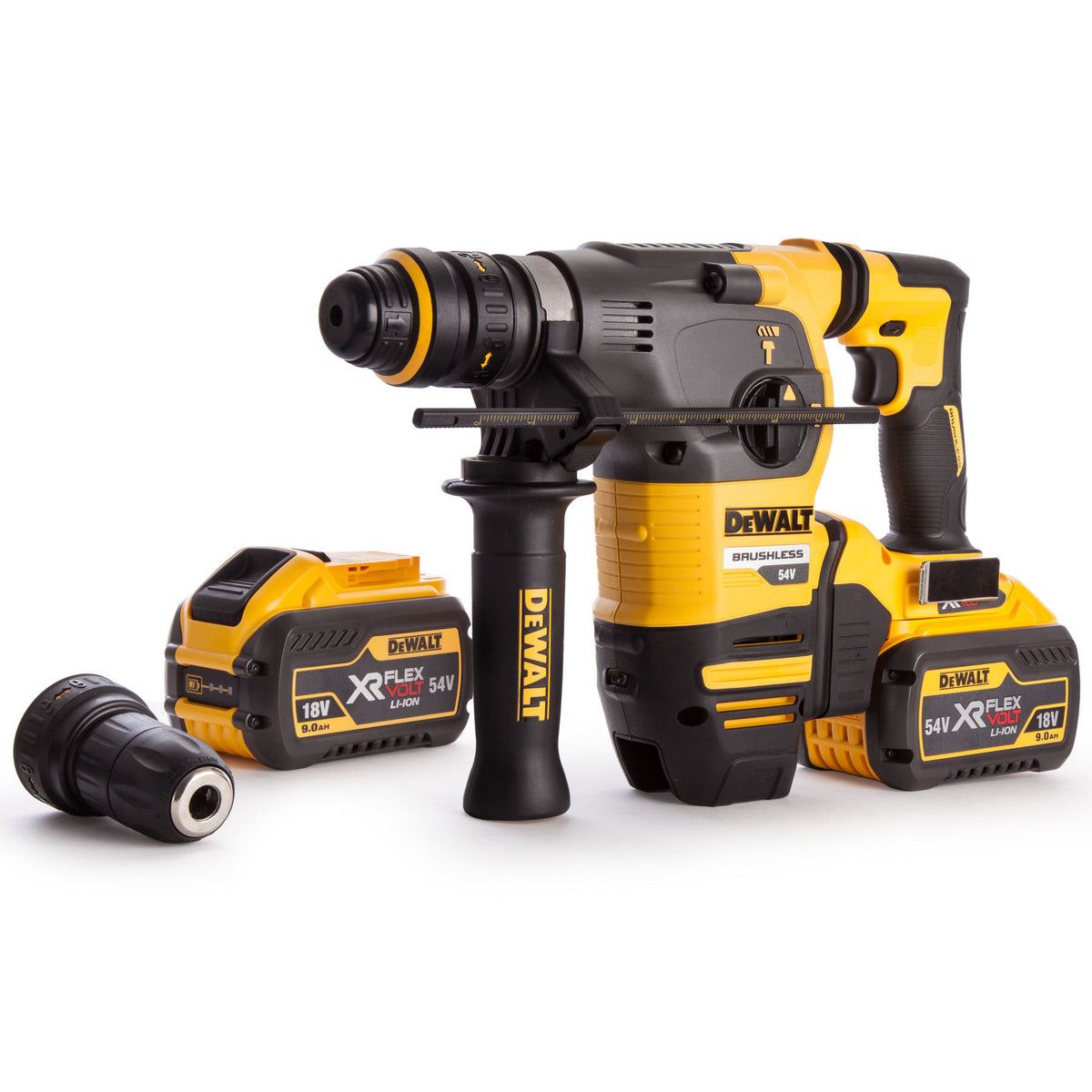 Dewalt DCH334X2 54V Brushless Q/C Chuck SDS Plus Hammer Drill with 2 x 9.0Ah Batteries Charger & Case