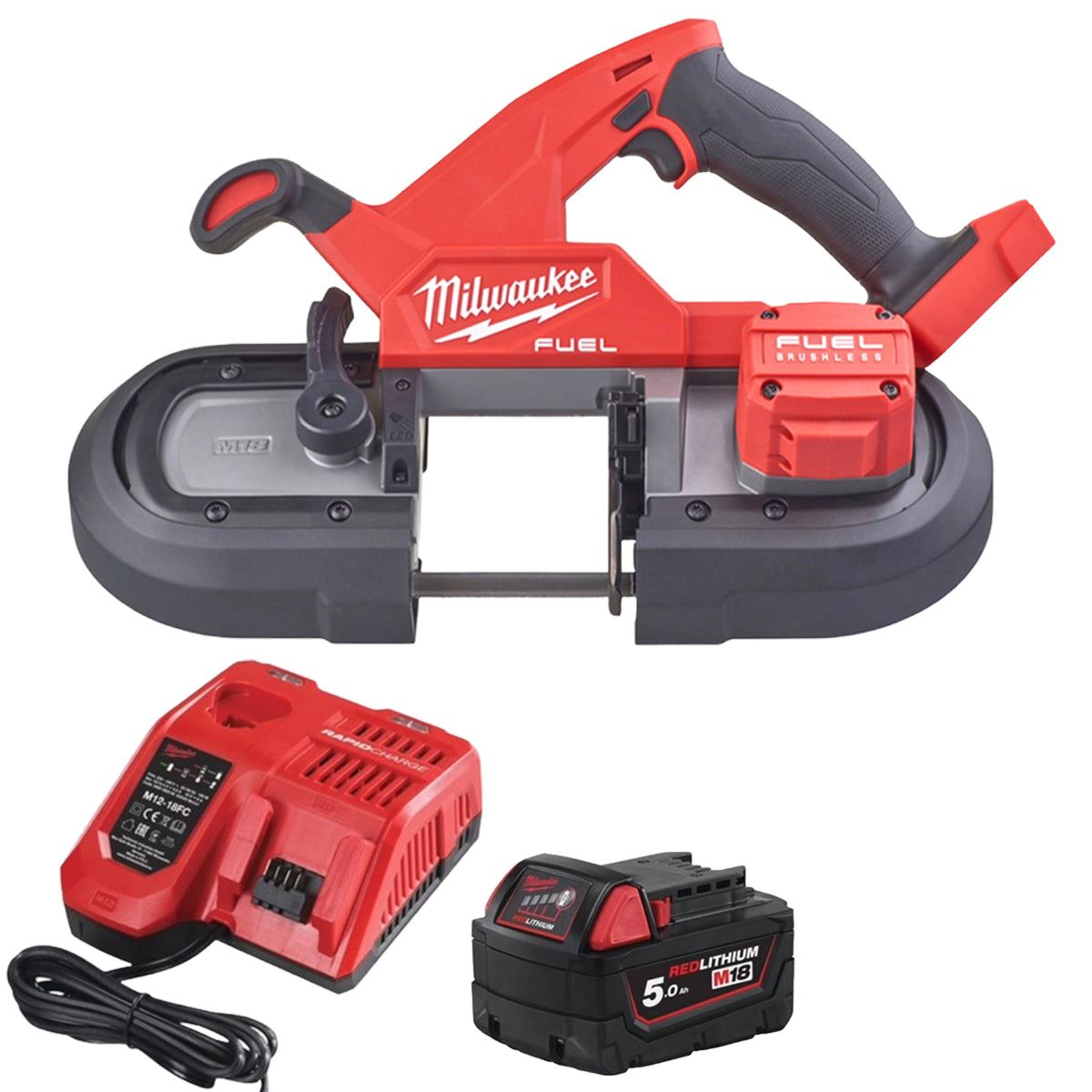 Milwaukee M18FBS85-0 18V FUEL Brushless 85mm Compact Bandsaw with 1 x 5.0Ah Battery & Charger