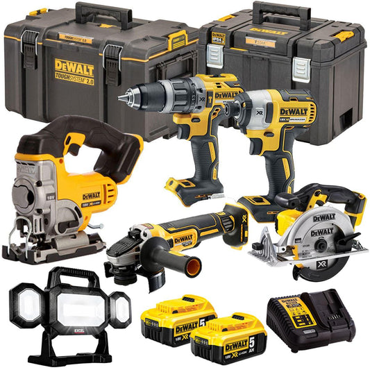 DeWalt DCKT4T6P10 18V XR 6 Piece Power Tool Kit with 2 x 5.0Ah Batteries & Toughsystem Box
