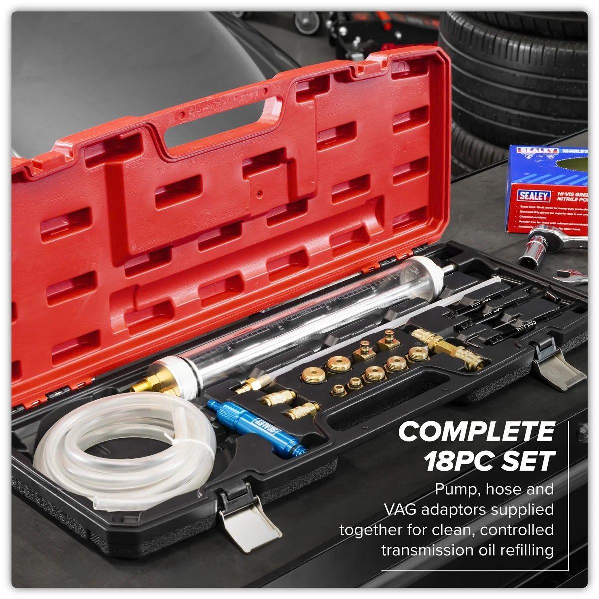 Sealey VS7095 Transmission Oil Refilling Pump & Adaptor Kit for VAG 18pc