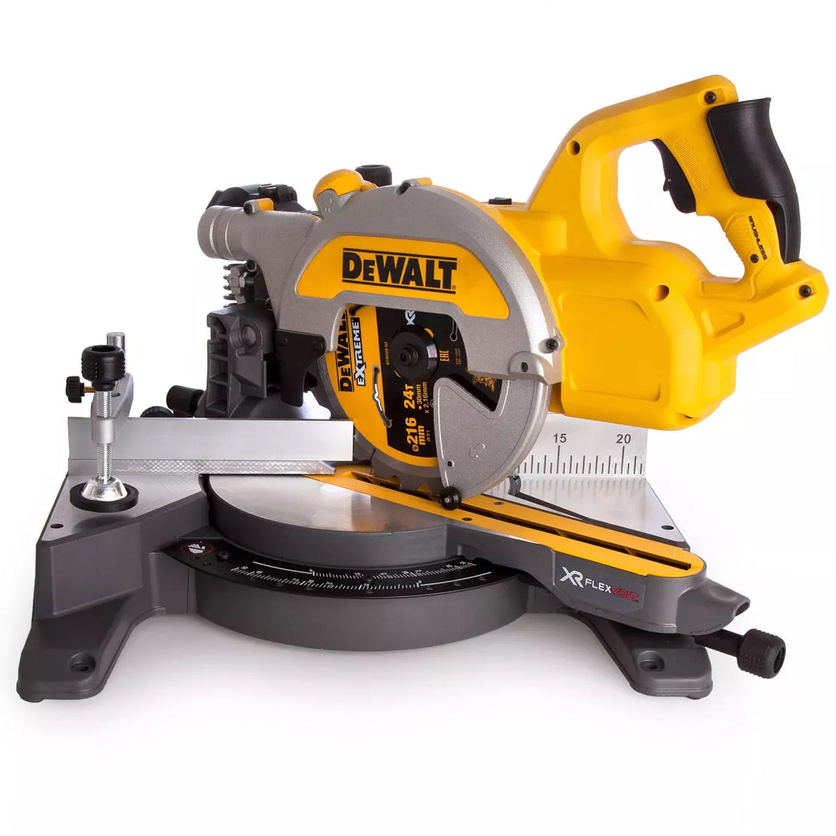 Dewalt DCS777N 54V Flexvolt Brushless 216mm Mitre Saw with Universal Extendable Saw Stand