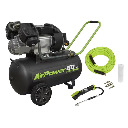 Sealey SAC5030VEKIT 50L V-Twin Direct Drive Air Compressor 3hp with Air Accessory Kit