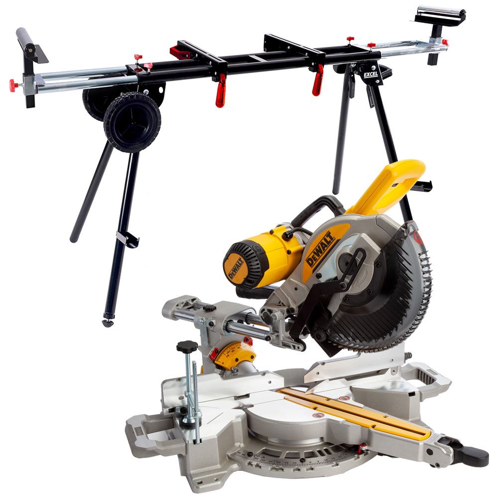Dewalt DWS727 250mm Double Bevel Slide Mitre Saw XPS 240V + Universal Wheel Stand