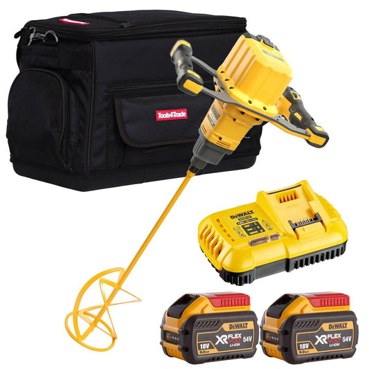 Dewalt DCD240X2B1 54V Flexvolt Brushless Paddle Mixer with 2 x 9.0Ah Batteries Charger & Heavy-Duty Kit Bag