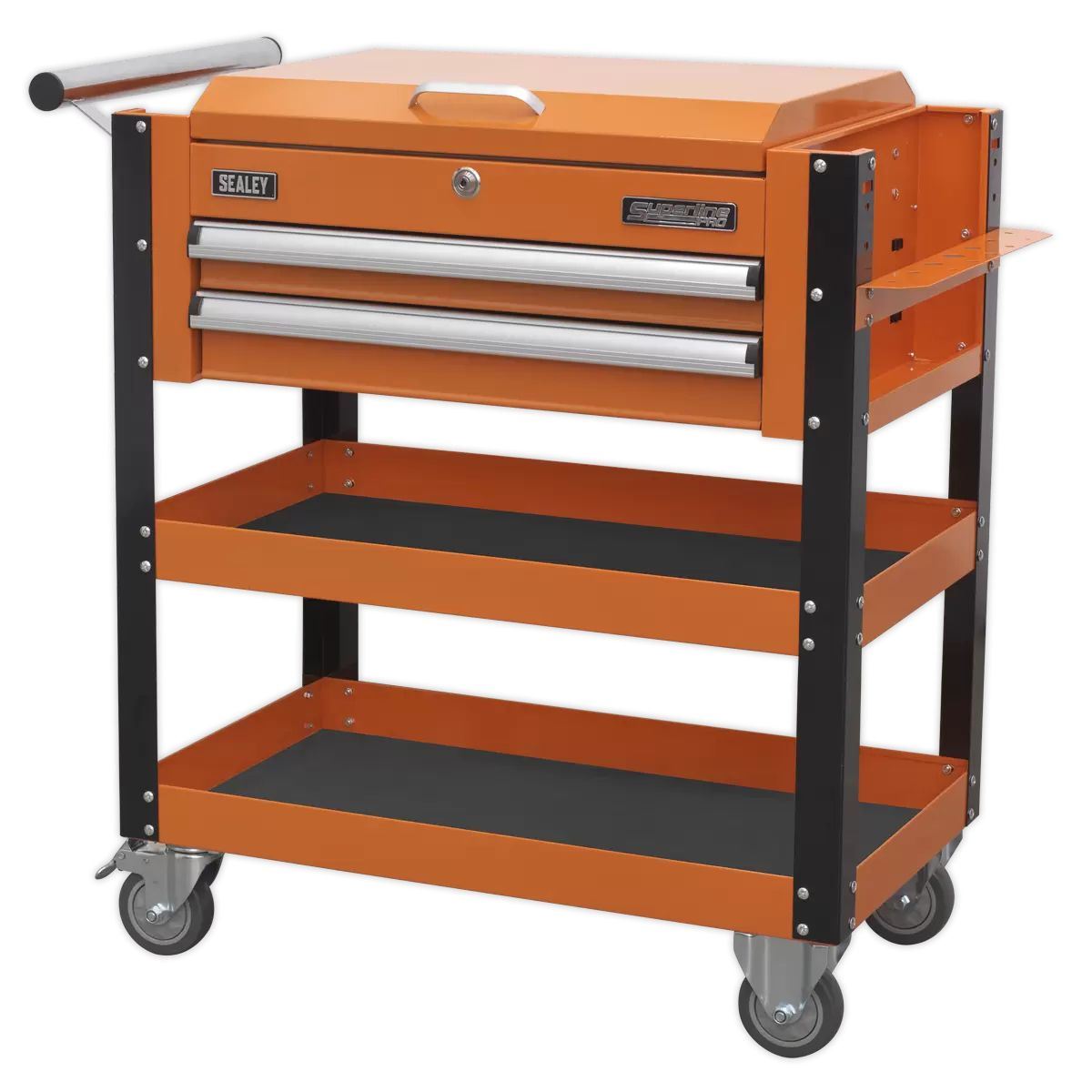 Sealey AP760MO Heavy-Duty Mobile Tool Parts Trolley 2 Drawers Lockable Top Orange