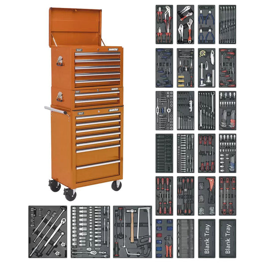 Sealey SPTOCOMBO1 Tool Chest Combination 14 Drawer with Ball Bearing Slides Orange & 1179pc Tool Kit20787