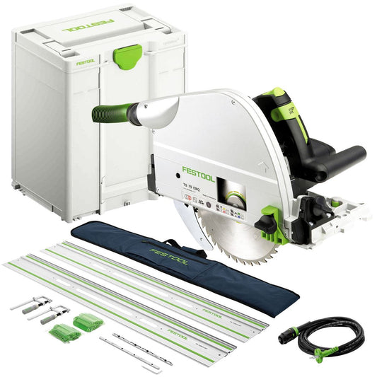 Festool TS 75 EBQ-Plus 230V GB Circular Plunge Cut Saw - 576114 With Guide Rail Kit Set 577932