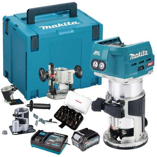 Makita RT001GZ16 40Vmax XGT Brushless Router Trimmer With 1 x 2.5Ah Battery Charger & 12 Piece Cutter Set