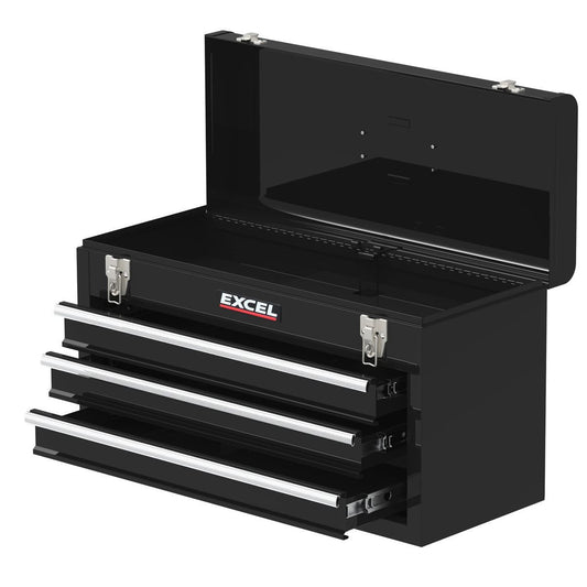 Excel 3 Drawers Portable Tool Chest Cabinet with Ball Bearing Slides Black