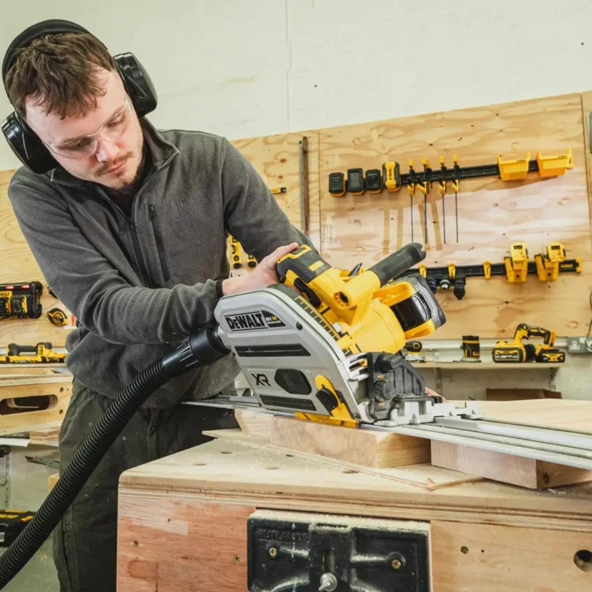 Dewalt DCS525P2T 18V XR Brushless 165mm Plunge Saw with 2 x 5.0Ah Batteries, Charger & Case