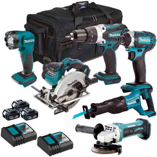 Makita 18V 6 Piece Tool Kit 3 x 5.0Ah Batteries & Charger T4TKIT-3424