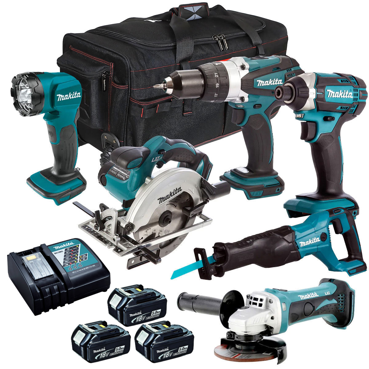 Makita 18V 6 Piece Tool Kit 3 x 5.0Ah Batteries & Charger T4TKIT-3424