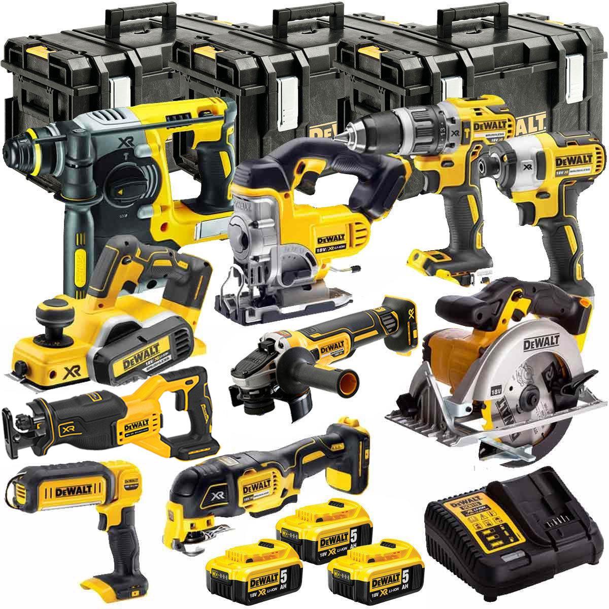 Dewalt DCKT4T10P4 18V XR 10 Piece Power Tool Kit with 3 x 5.0Ah Batteries & Toughsystem Box