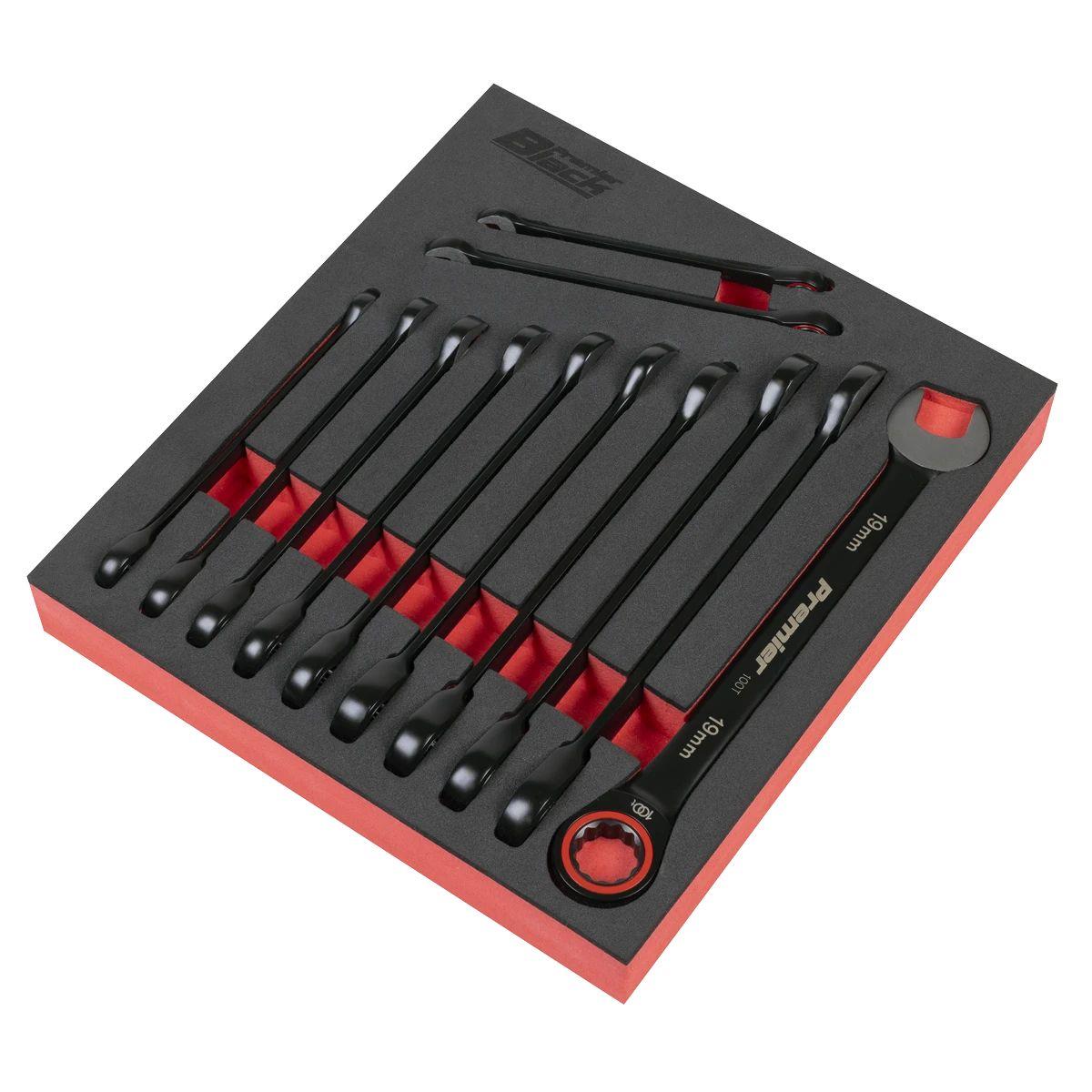 Sealey AK63940B Premier Black Combination Ratchet Spanner Set 12pc