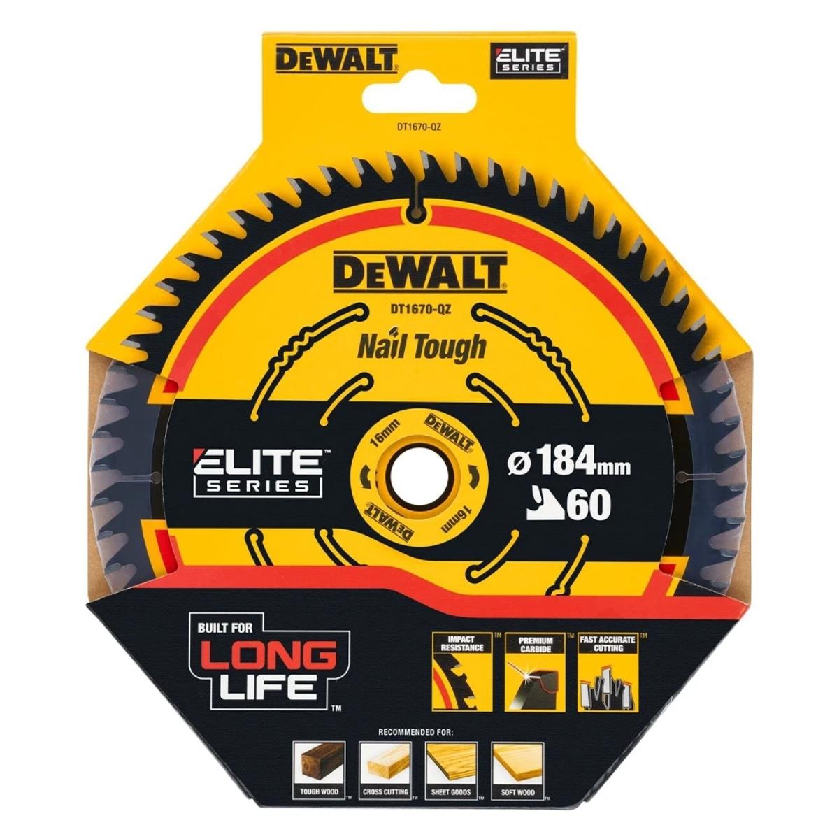 Dewalt DT1670-QZ Elite Circular Saw Blade 184mm x 16mm x 60T