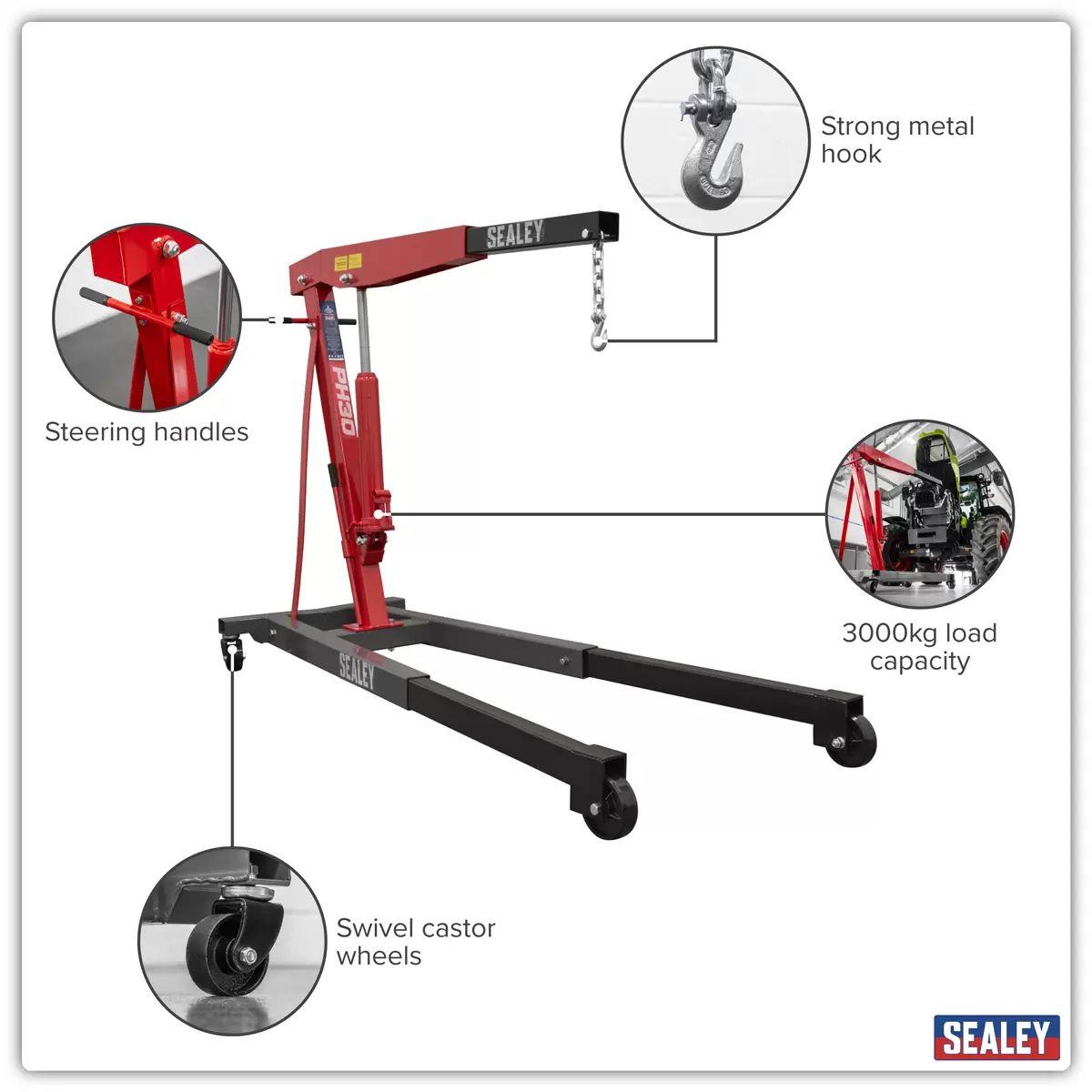 Sealey PH30 3tonne Fixed Frame Engine Crane with Extendable Legs